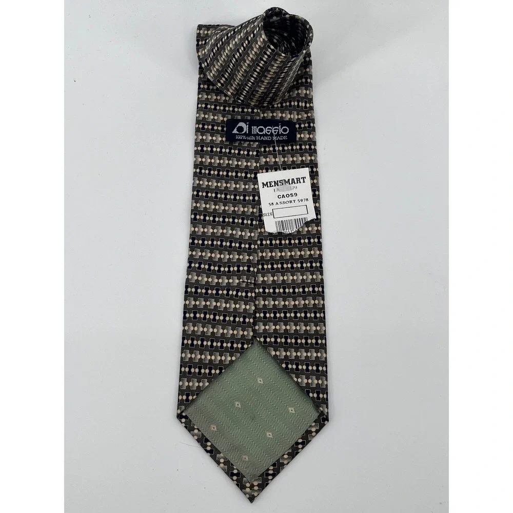 Di Moggio Mens Silk Necktie Navy Blue Grey Geometric Pattern Hand Made 56x4